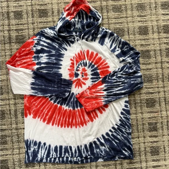 NWOT Polo Ralph Lauren Tie Dye Hoodie Shirt Men 3XLT Red Blue Pony Logo USA - Picture 2 of 8